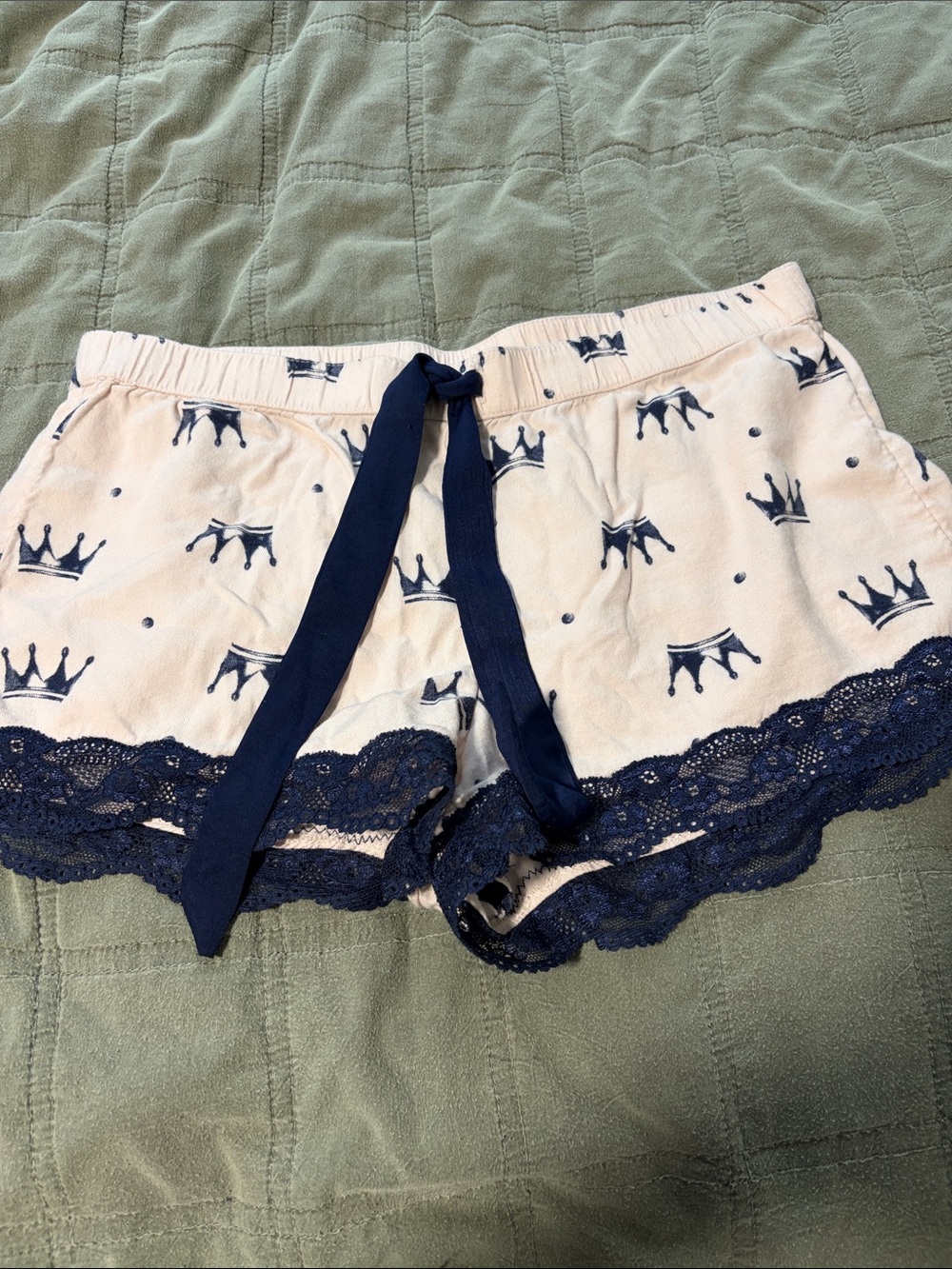 aerie Light Pink High-Waist Lounge Shorts with Navy Crown Print